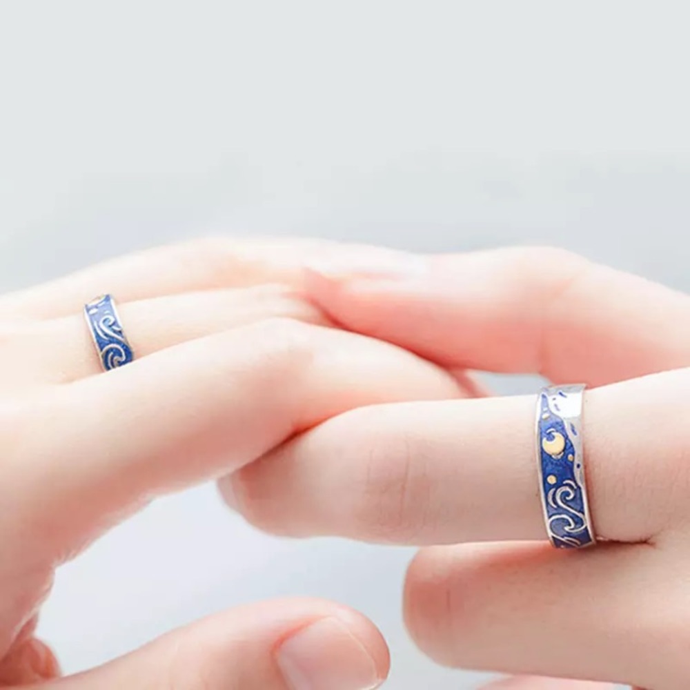 “Starry Night” Van Gogh Space Sky Duo Pair Ringset - Picture 4 of 7